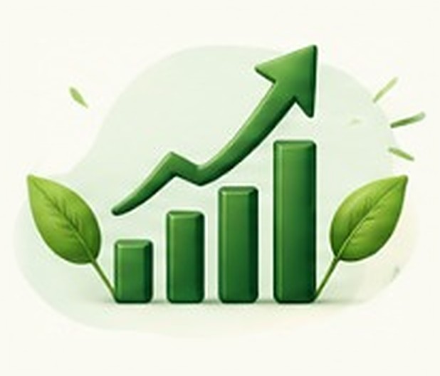 Rising growth chart with leaves