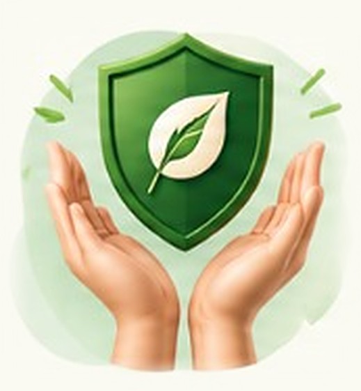 Shield with a leaf held in hands