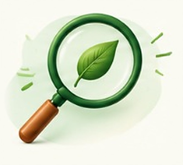Magnifying glass with a leaf