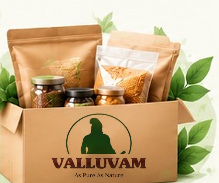 Valluvam products packed in a branded cardboard box