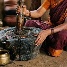 Traditional stone pressing and processing